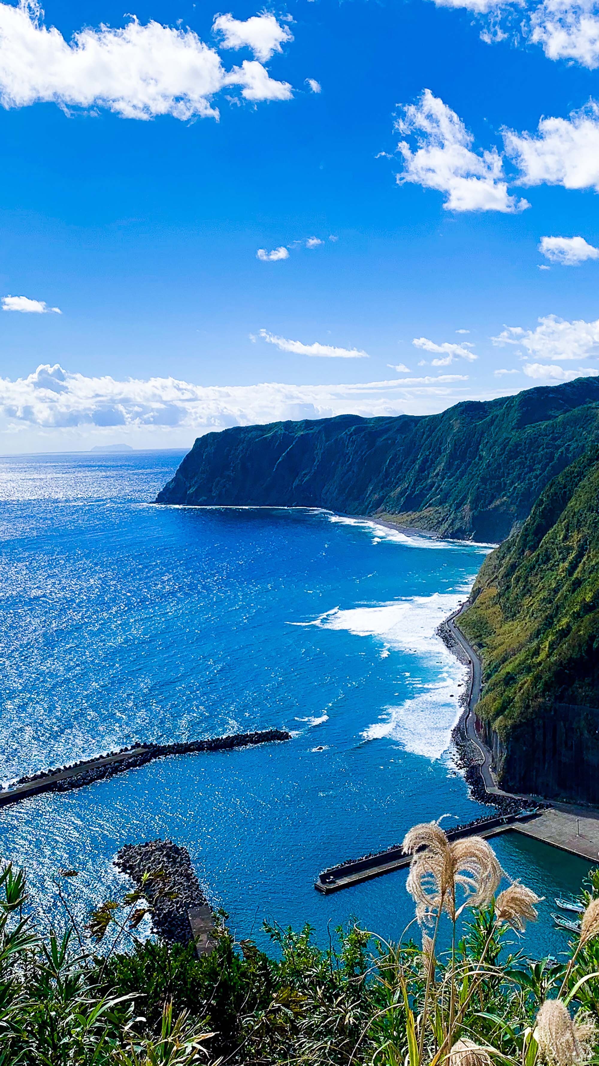 八丈島の崖と海